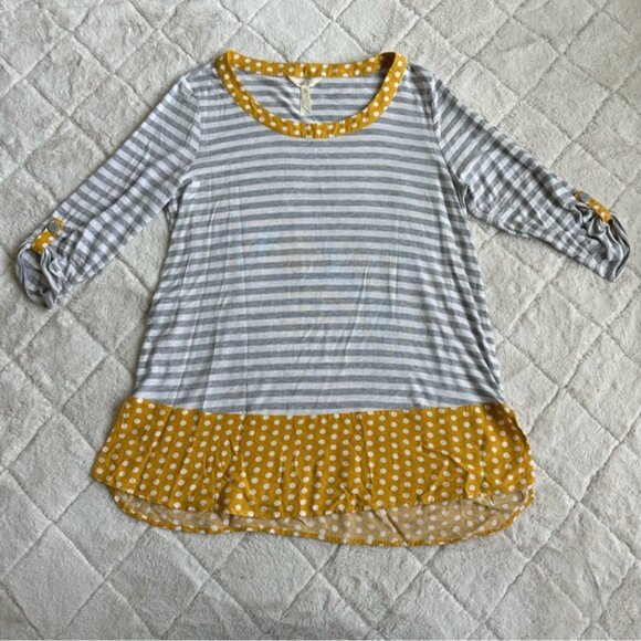 Matilda Jane | Gray & Yellow Oracle Tunic Top Stripes & Polka Dots | Size Medium - Picture 2 of 11